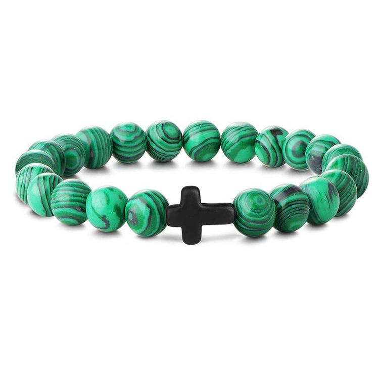 New Retro Cross Natural Stone Bracelet Tiger Eye Stone Lava Volcanic Stone Elastic Bead Men's Bracelet