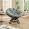 Cadeira Papasan de Vime Ergonômica Confortável, Cadeira de Rattan Giratória 360 graus com Almofada Macia Espessa, Estrutura Marrom com Almofada Verde Clara(Corduroy)