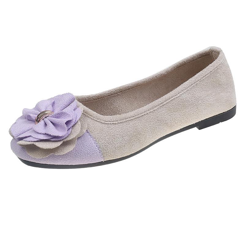 Women's Plus Size Bow Flower Color-block Square-toe Flat Shoes
