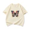 Kids Cotton T Shirt Dark Blue Butterfly With Colorful Flowers Print Crew Neck Short Sleeve Tee Casual Boys Girls Summer Tops