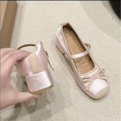 2025 Shallow Mouth Female Shoes Autumn Soft Black Flats Ballet New Dress Fall Summer Med Flower Rubber Hoof Hee