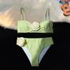 2Pcs/Set Women Bikini Set 3D Flower Decor Adjustable Straps Tube Top Bikini Bra High Waist Swimming Trunks Set Beach Swimwear