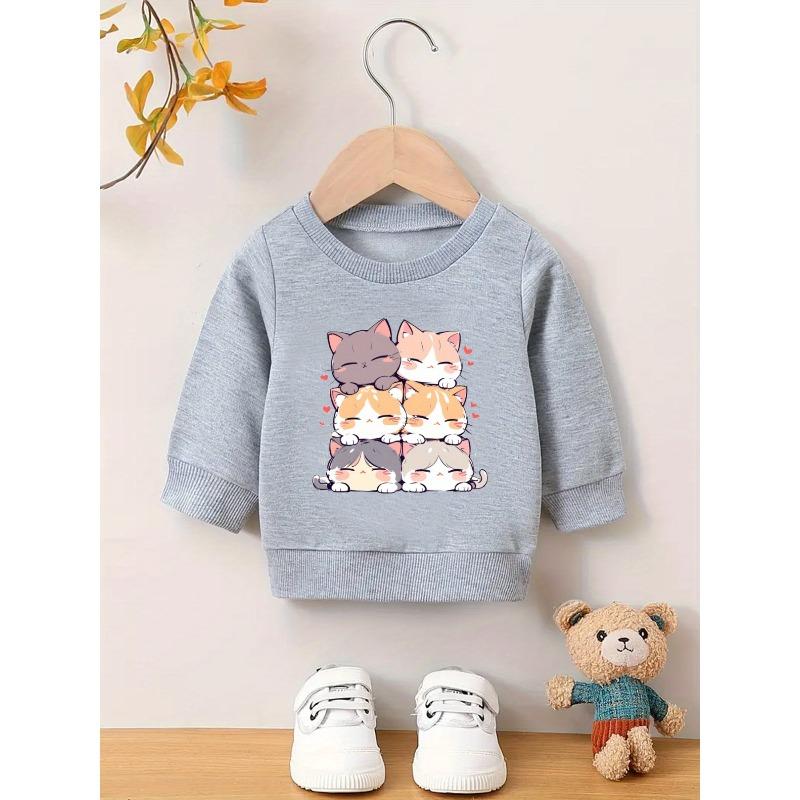 European Size Sweet Cartoon Print Pattern, Comfortable And Easy Baby Round-Neck Sweatshirt for 0-3 Year Old Baby Girls
