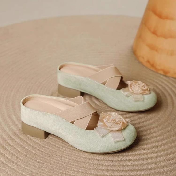 Camellia bag head half slippers women's outer wear 2025 new summer lazy one pedal cool slippers flat shoes