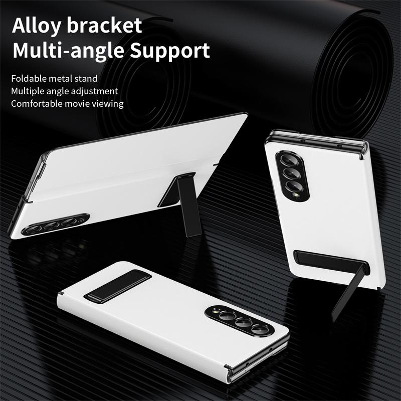Delicate Leather Magnetic Protect Cover For Samsung Z Fold7 Fold6 Adjustable Alloy Stand Holder Case for Galaxy Z Fold 7 6 5 4