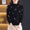 Damski Sweter Wełniany Petite Color Block - Dzianinowy Top z Półgolfem na Jesień/Zimę