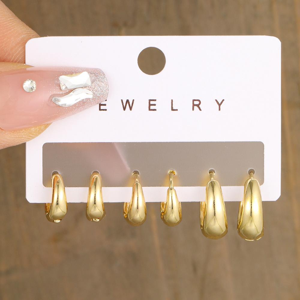 Elegant Minimalist Geometric C-Shaped Earrings Set – 3 Pairs for Women