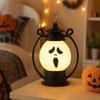 Halloween Party Prop Ghost Face Night Light, Portable Retro LED Lamp with Hanging Simulated Flame Ring, Battery Operated Vintage Horse Lantern
