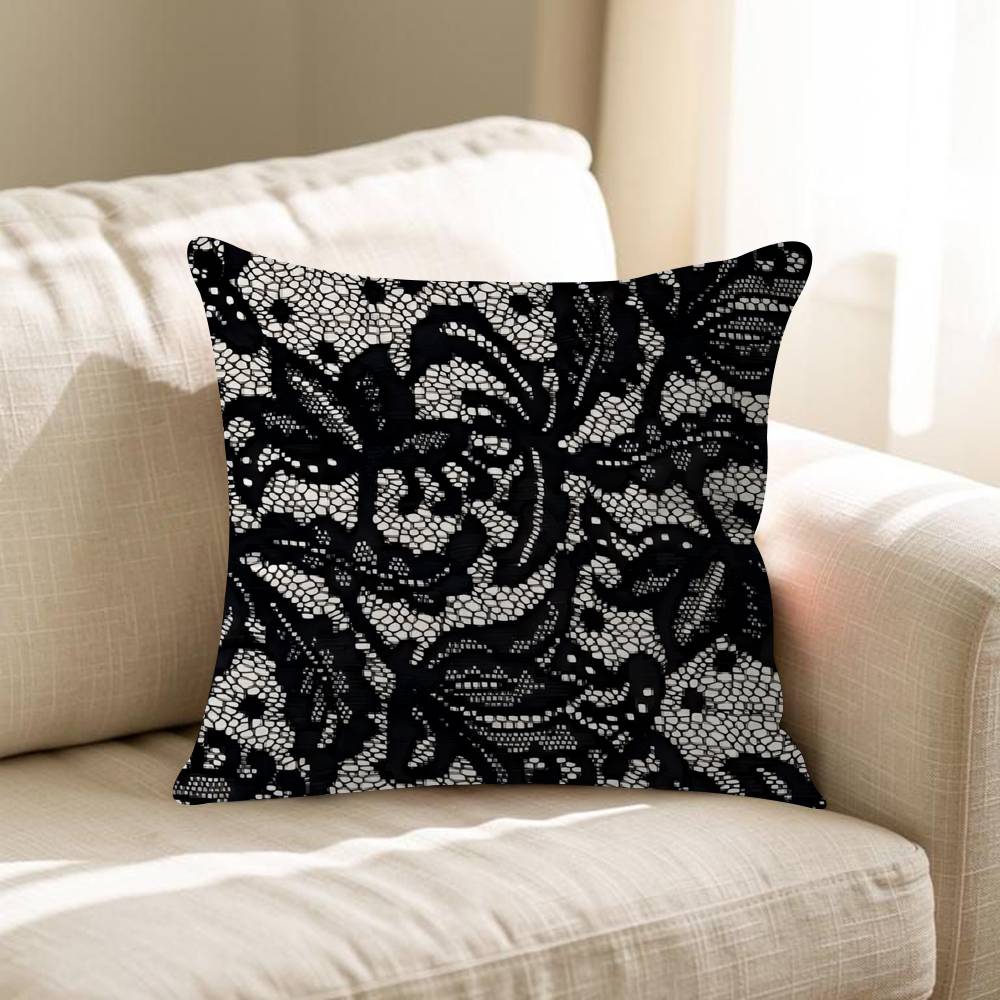 Black Lace Print Cushion Cover Inches Farmhouse Decor Home Throw Pillow Covers For Couch Decorations