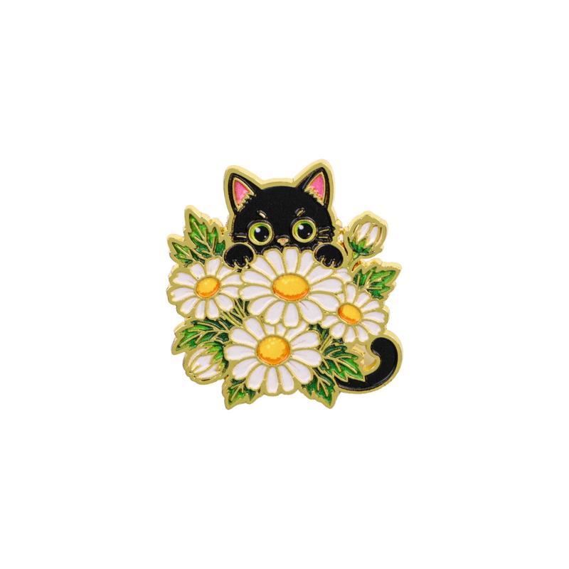 1/6Pcs Animal Brooches Flowers Enamel Pin Set Cartoon Black Cat Brooch For Coat Collar Lapel Pins Metal Badges Jewelry Gift