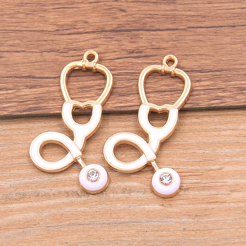6 Style Medical Charm Jewelry: Drip Oil Stethoscope, Syringe, Heart Pendants in 2 Base Colors