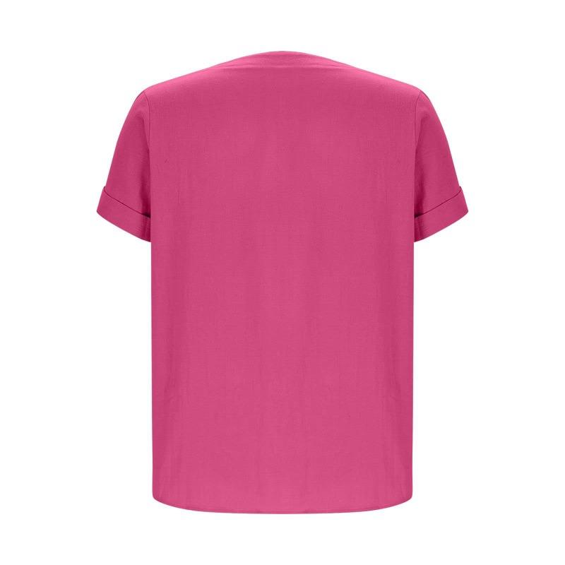 Spring Summer Top Button Up Shirt Casual Loose Top Solid Color Short Sleeved V-neck Top T Shirt