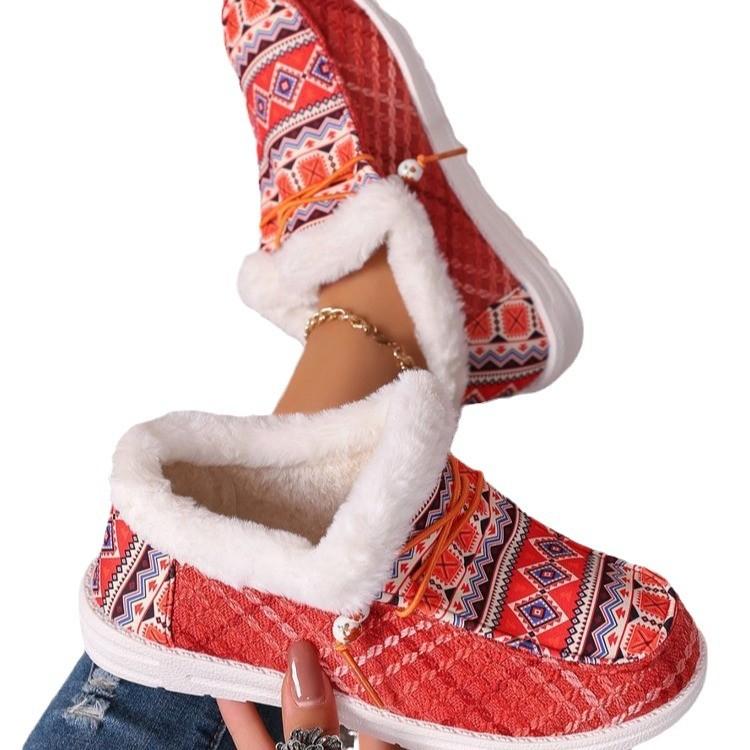 Plus-size autumn and winter new light-soled fleece warm and comfortable cotton shoeswomen's casual flat solid cotton shoes