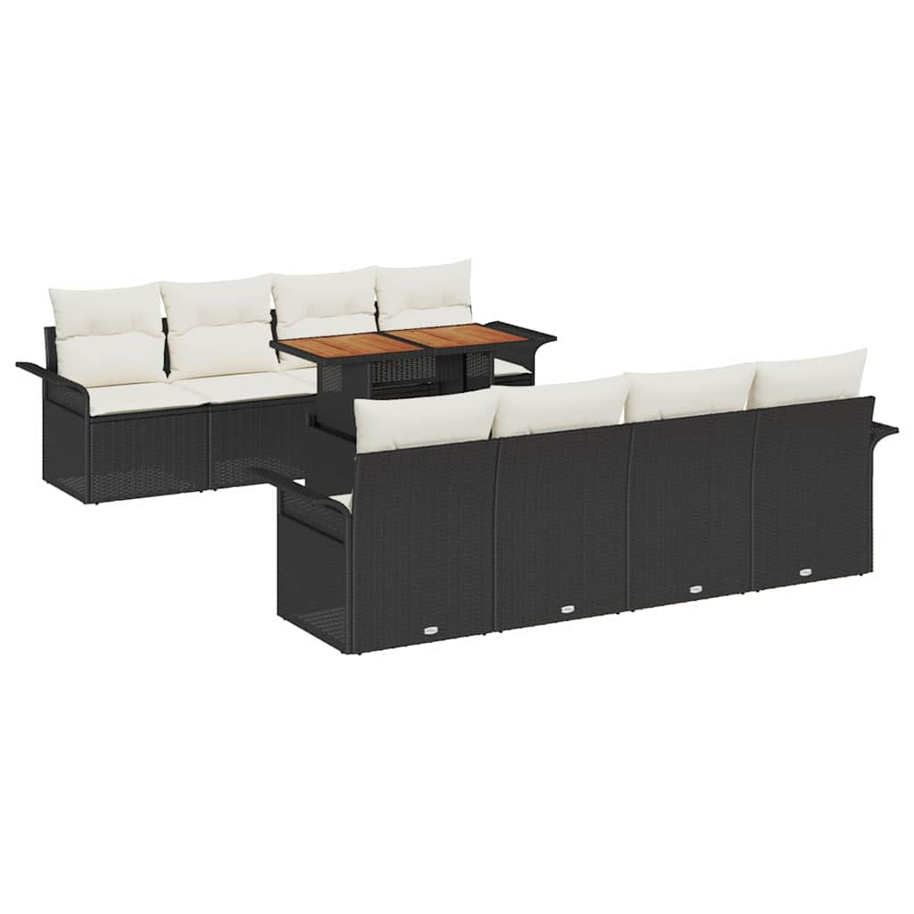 Garden Sofa Set with Cushions 7 pcs Black and Cream Poly Rattan