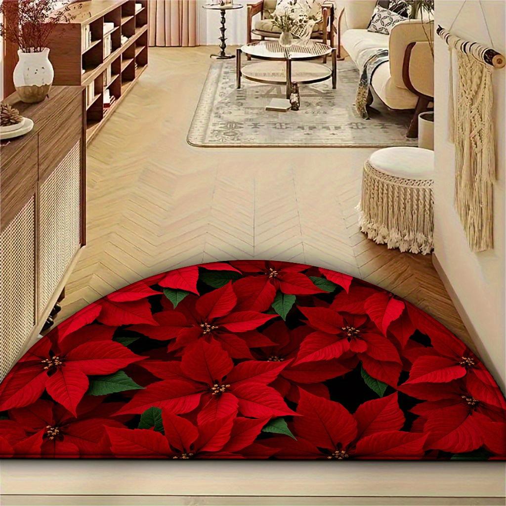 1Pcs Red Poinsettia Semi Circle Welcome Doormat Non-Slip for Outdoor Patio Porch Kitchen Bathroom Entryway Floor Mat