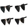 Mens Elegant Black Oversized Bowtie with Pearls Chain Adjustable Pre Tied Horn Bows Tie Tuxedo Necktie for Wedding Party