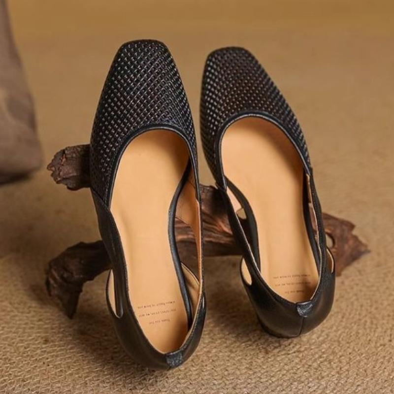 Fashion Designer Mesh Mid Heels Sandals Women's Square Toe Heeled Shoes 2025 Summer Fad Shallow Chunky Pumps Elegant Dress Mujer Zapatos