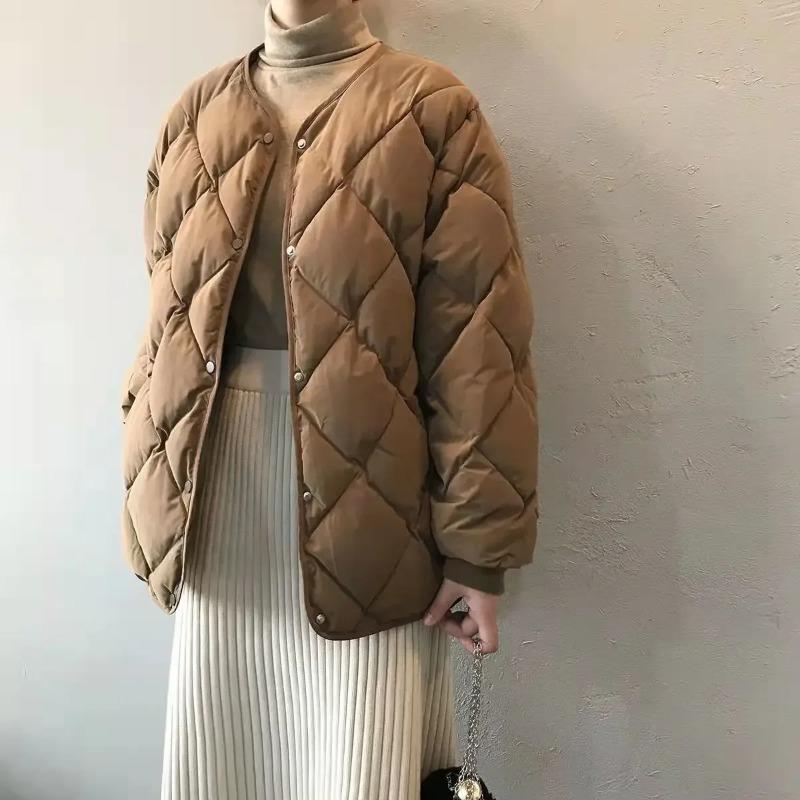 Winter Padded Jacket Women Autumn Korean Versatile Lightweight Rhombus Plaid Padded Jackets