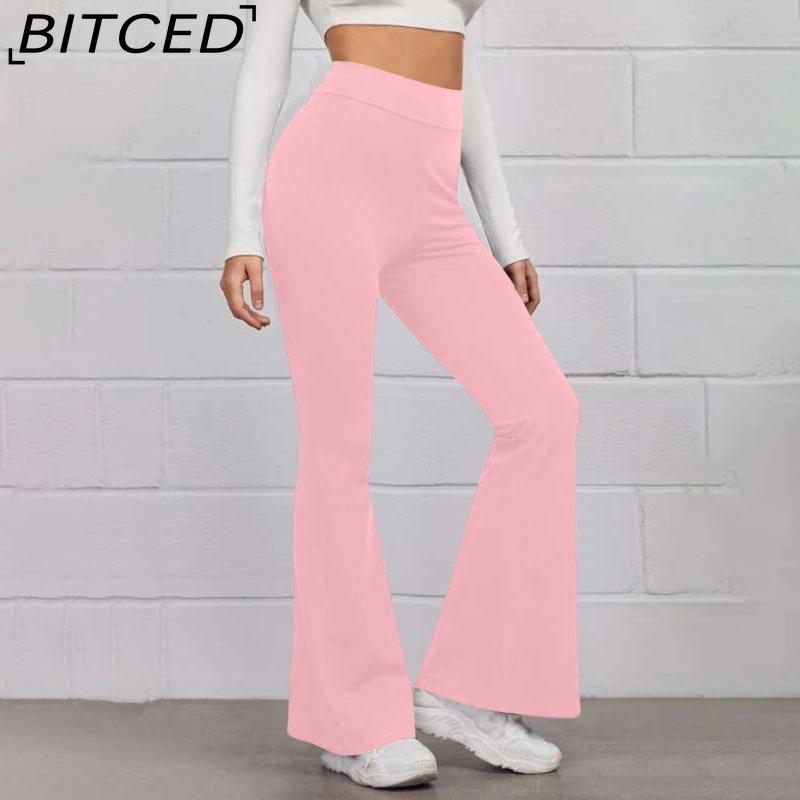 BITCED Women's Trousers Shiny Solid Color High Waist Trousers Spring Autumn Temperament Loose Straight Wide Leg Trousers Casual Wear