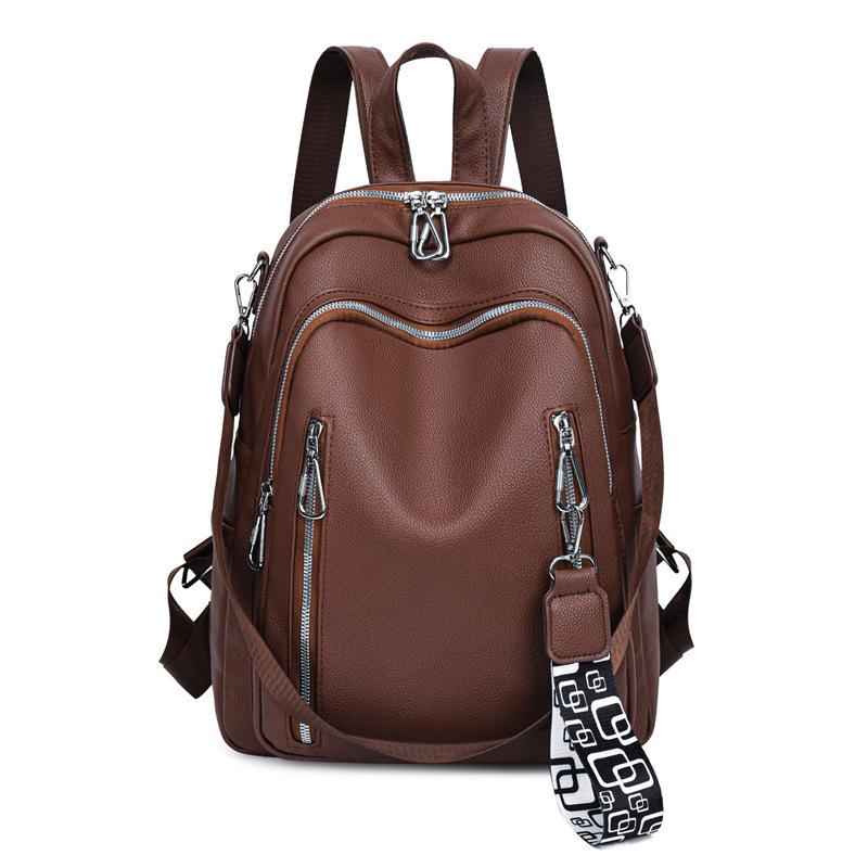 2025 new Korean version fashion trend retro large capacity soft leather backpack outdoor travel backpack women's bag