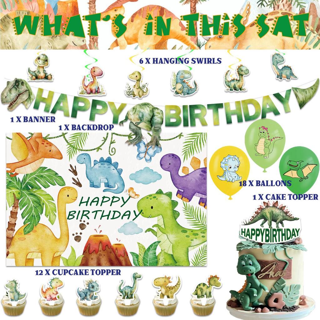 Dinosaur-themed Birthday Party Decorations: Balloons, Banners, Backdrops, Cake Toppers, and Party Setup Supplies