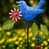 Metal Bird Wind Chime Garden Stake Outdoor Yard Decoration Patio Ornament with Hanging Bell and Floral Design