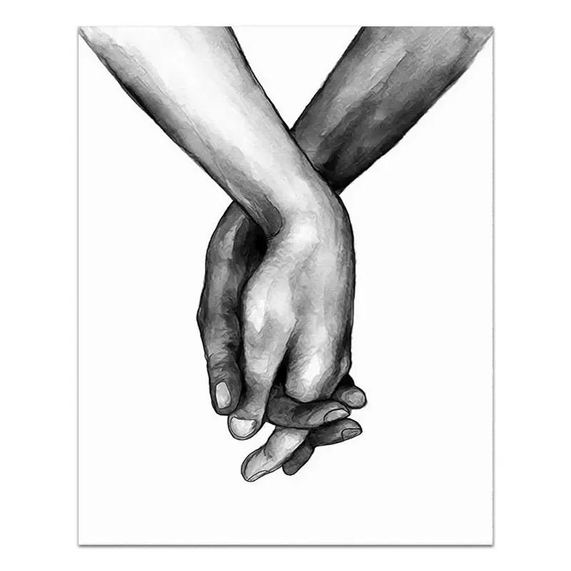 Black White Romantic Hand In Hand Canvas Painting Poste Love Quotes Wall Art Print Fashion Picture Couples Lovers Room Decor