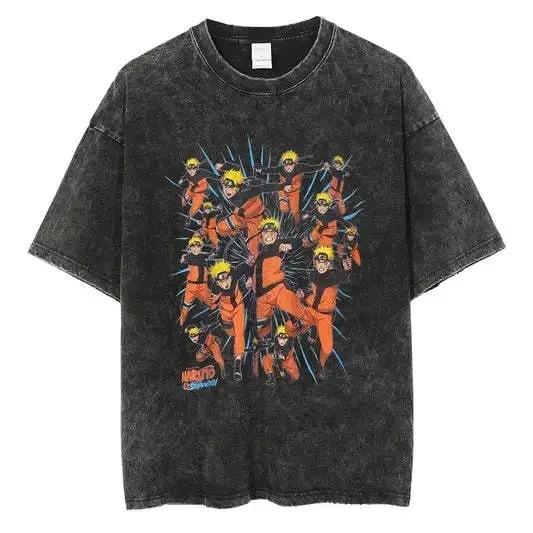 American Tops T-Shirt Ri Short Sleeve T-Shirt Batik Naruto Shirt Wear Man Washed Anime Vintage Style Short