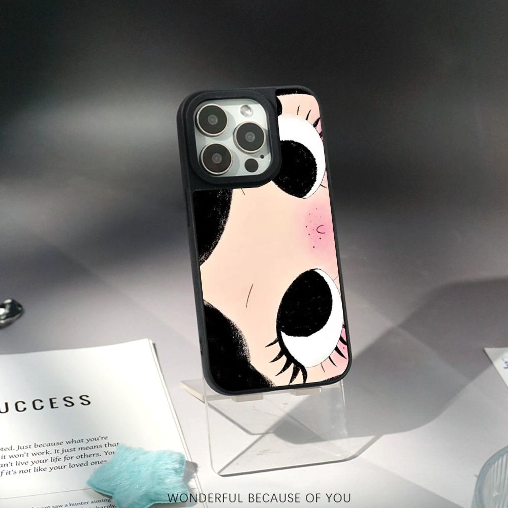 Big-eyed cute girl cartoon design Phone Case for iPhone 17 16 e 15 14 13 12 Pro Max Sheepskin Silver-edged protective case