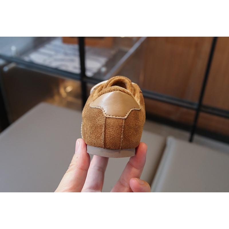 Children’s Retro Suede Fashion Lined German Trainer Shoes, Autumn/Winter New Arrival, Velcro Clunky Cute Big-Head Casual Shoes