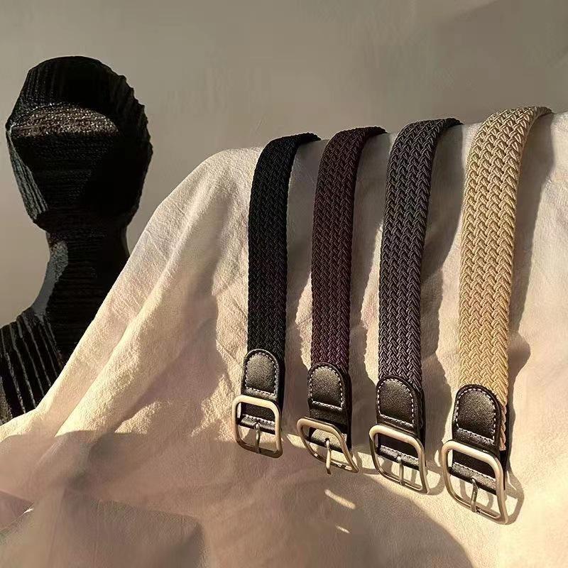 Korean-Style Unisex Woven Canvas Belt with Square Buckle