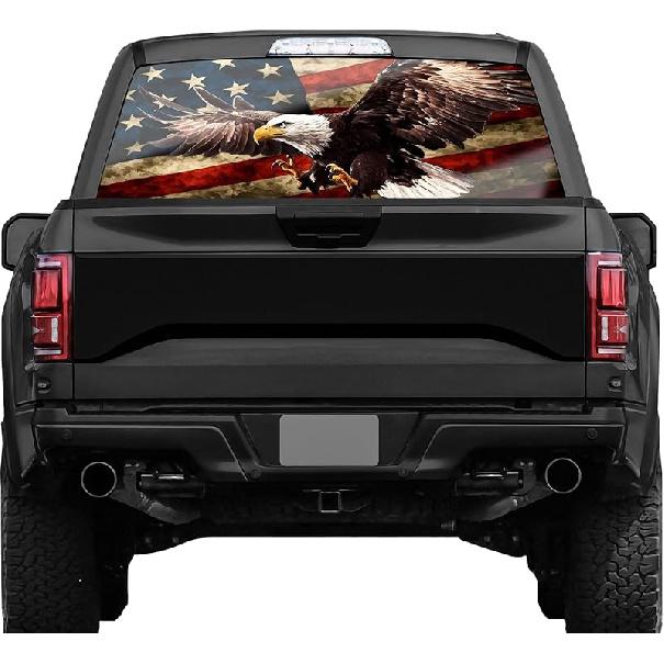 American Flag Truck Rear Window Decals - Deer Perforated Vinyl See-Through Stickers, Gifts For Men, Dad, Boyfriend, Truck Owners, Easy To Tall, UV
