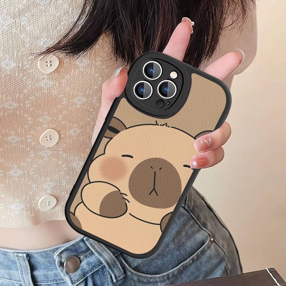 Cute Capybara Leather Phone Case For IPhone 15 14 13 Pro Max 12 11 16 Plus Phone Cover