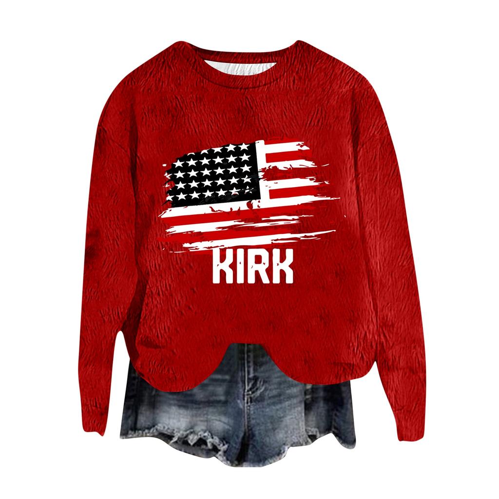 Women's Fashion Round Neck Pullover Top Long Sleeve Tee Printed Sweatshirt