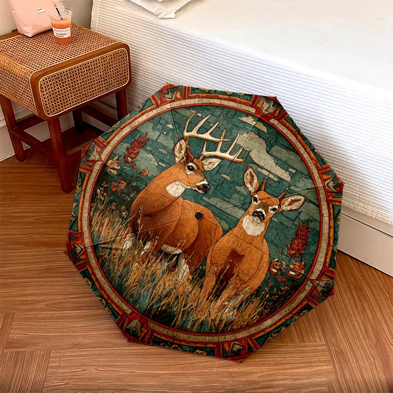 1 Pezzo Ombrello Pieghevole Automatico - Fantasia Cervi della Foresta, Design Portatile e Pieghevole con 8 Stecche, Regali di Natale e Compleanno