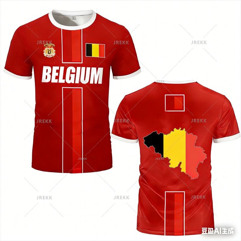 Nieuw Belgisch Voetbalshirt Heren Sport T-shirts Belgische Vlag Street Oversized Tops Unisex Casual Maillot Voetbalteam Uniform