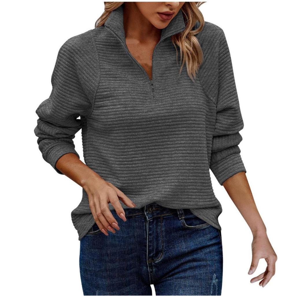Suéter Casual de Punto con Cremallera para Mujer, Jersey Holgado de Manga Larga con Cuello en V, Color Puro, Adecuado para Usar en Primavera y Otoño, Bajo Regular
