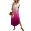 Women's Long Skirt Casual V-neck Long Shirt Dress Loose Slit Holiday Short Sleeve Dress