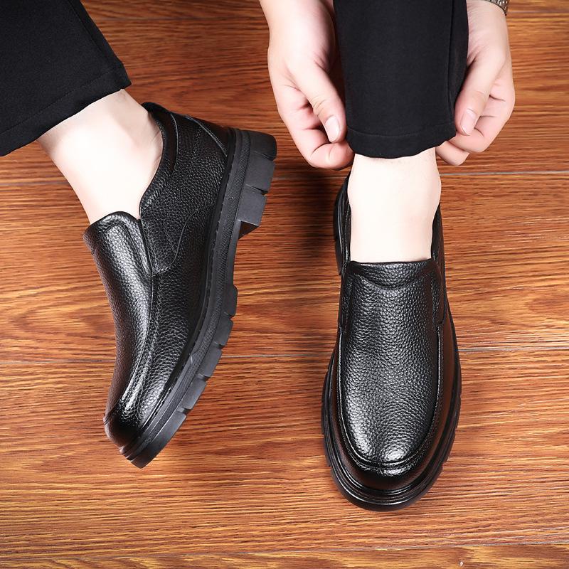 Men's Leather Shoes Genuine Leather 2025 Autumn Platform Shoes Men's Round Head Versatile Non-slip Breathable Casual Shoes Pure Cowhide