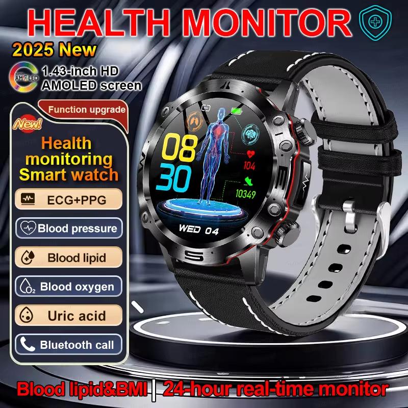 2025 New Smart Watch For Men Health Blood PressureBlood Oxygen Uric Acid Fitness Tracker Watches Bluetooth Call ECG Smartwatch
