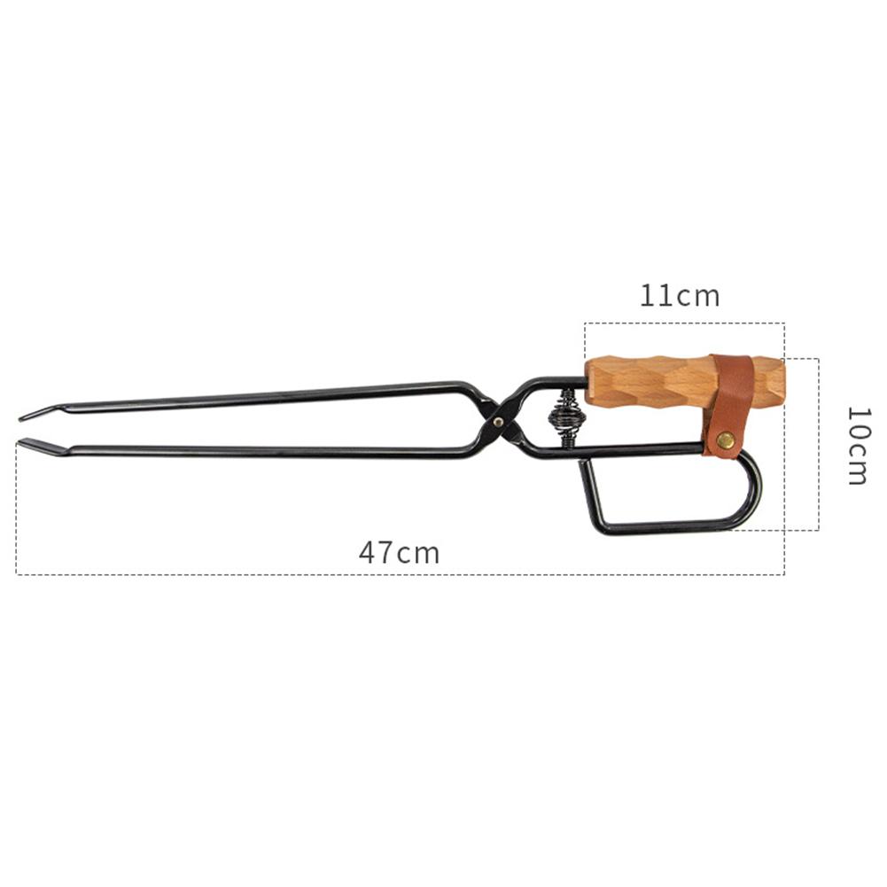 Carbon Steel Charcoal Tongs Outdoor Camping Fire Poker with Leather Cover Bonfire Firewood Clip Anti-Scald Long Handle BBQ Tool