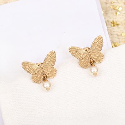 2024 New Hot Brand Vintage Earrings for Women Luxury Jewelry Pearl Butterfly Designer Eardrop Fashion Lady Party Stud Earrings