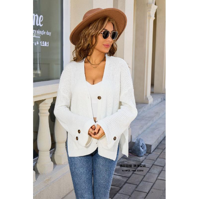 2026 Neue modische V-Ausschnitt Strickjacke Lockerer Pullover Langarm Tasche Oberteil