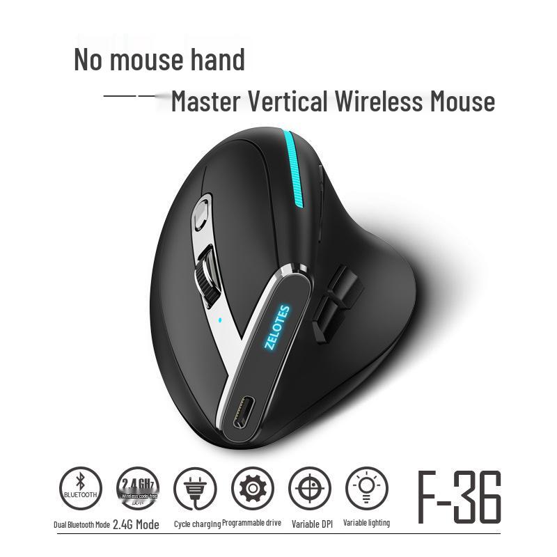 ZELOTES Master F36 Vertical Ergonomic Mouse: Three-Mode Bluetooth, Rechargeable, Programmable