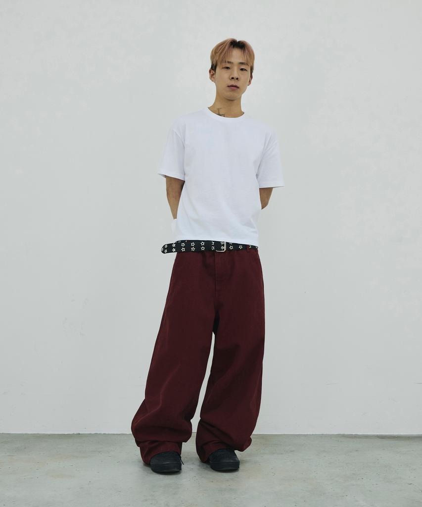 SCALLYWAG [Ryu Jung-Ran × Skelly Wung] Pull Up Straight Cotton Pants [Wine]
