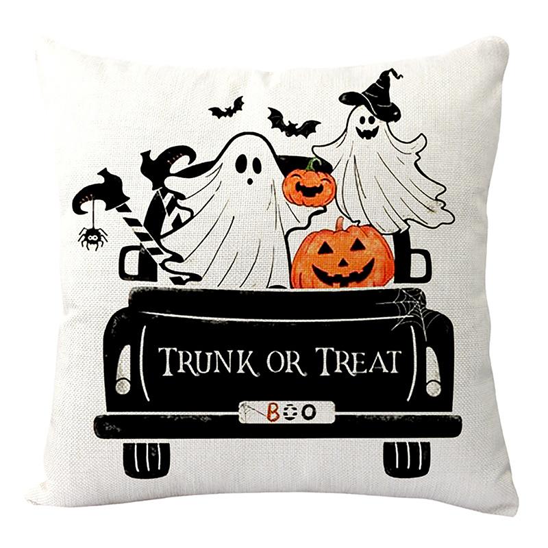 45*45cm Halloween Decoration Pillow Cover, Trick Or Treat Cushion Cover, Ghost, Pumpkin Head, Bat Decor Sofa Cushion Cover Decor