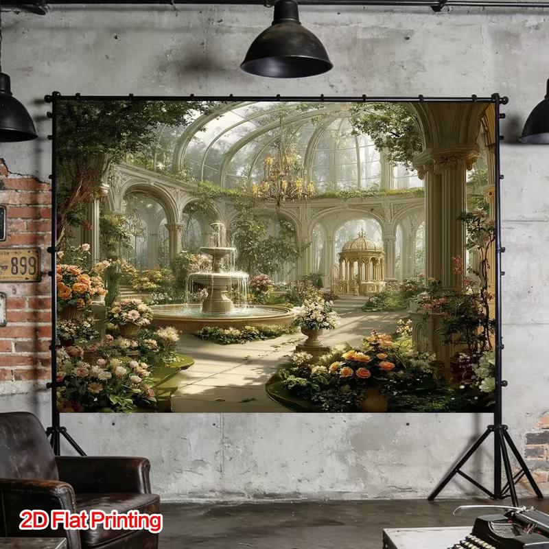 2D Greenhouse Fountain Backdrop Elegant Garden Photo Studio Background