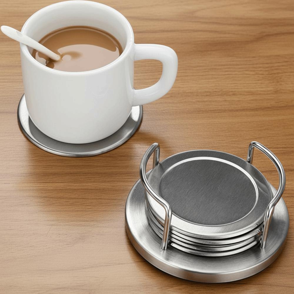 6 Stück Runde Edelstahl-Untersetzer Rutschfeste Getränkeunterlage Minimalistische Tassenunterlage Wohnzimmer