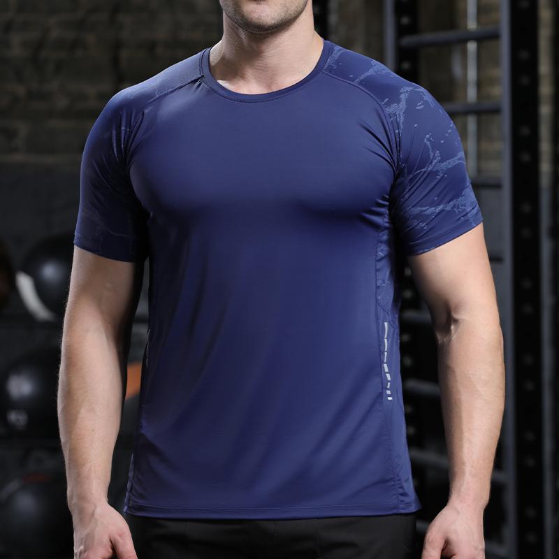 Herren Eisseide Sport T-Shirt Dry Fit Atmungsaktiv Dünn Rundhals Shirts Tops Fitness Laufen Kurzarm Elastizität Trainingsanzug