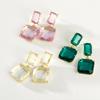 Pinkdudu Korean Version Clear Crystal Drop Stud Earrings Simple Alloy Geometric Square Earrings for Women Jewelry Gifts PD683